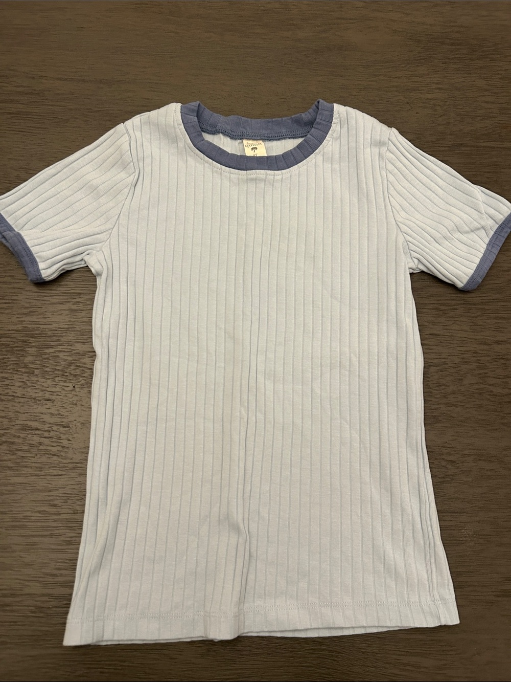 kate quinn Light Blue Ribbed Tee with Heather Navy Trim